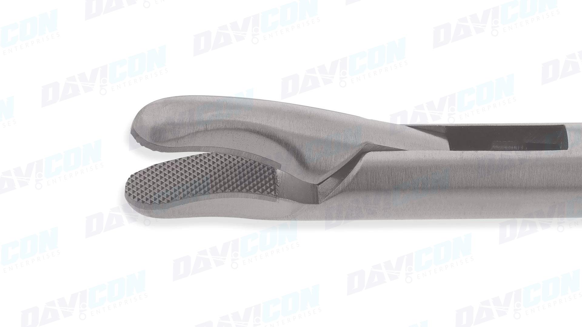 MIS Needle Holder - Curved jaws wTC Inserts, wLock, 5mm Shaft, 8.75'' (22.5cm) Working Length, Round Squeeze Handle, Stainless Steel, 14'' (35.5cm)