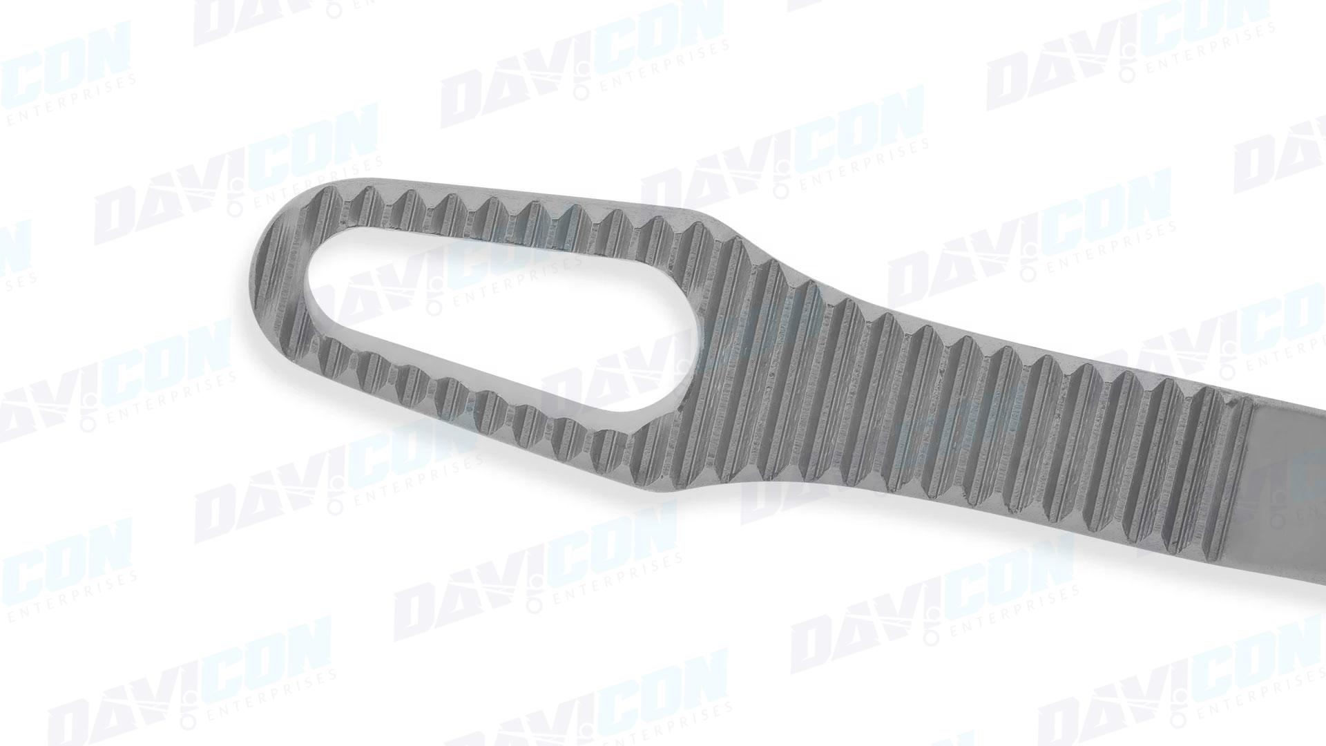 MIS Viper Forceps - Curved Left Tapered 5mm to 3mm Viper-head Shaped Atraumatic Serrated Jaws, 5mm Shaft, wLock, 11.5'' (29.5cm) Working Length, Stainless Steel, 16.75'' (42.5cm)