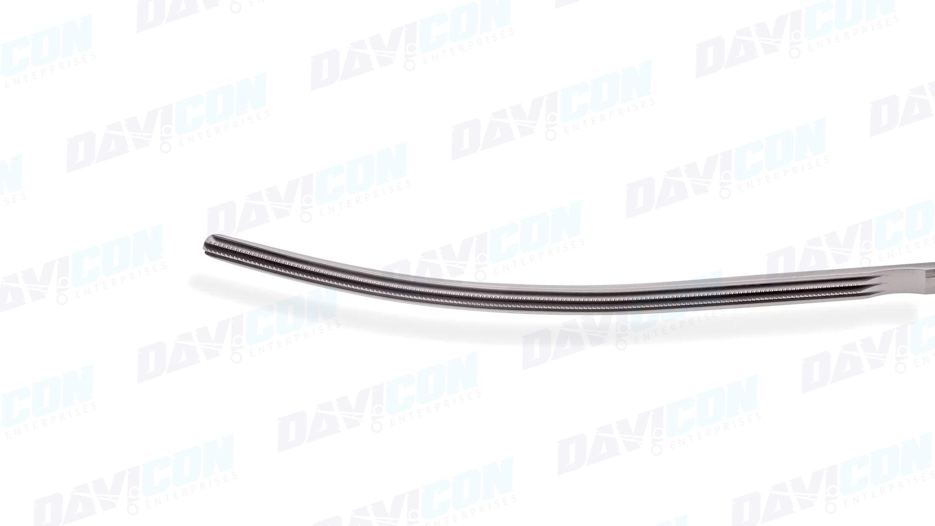Thoracoscopic DeBakey Clamp - 105 mm Curved 2x3 DeBakey Atraumatic jaws, 10mm Shaft, wRatchet, 28.5cm Working Length, Stainless Steel, 15'' (38cm)
