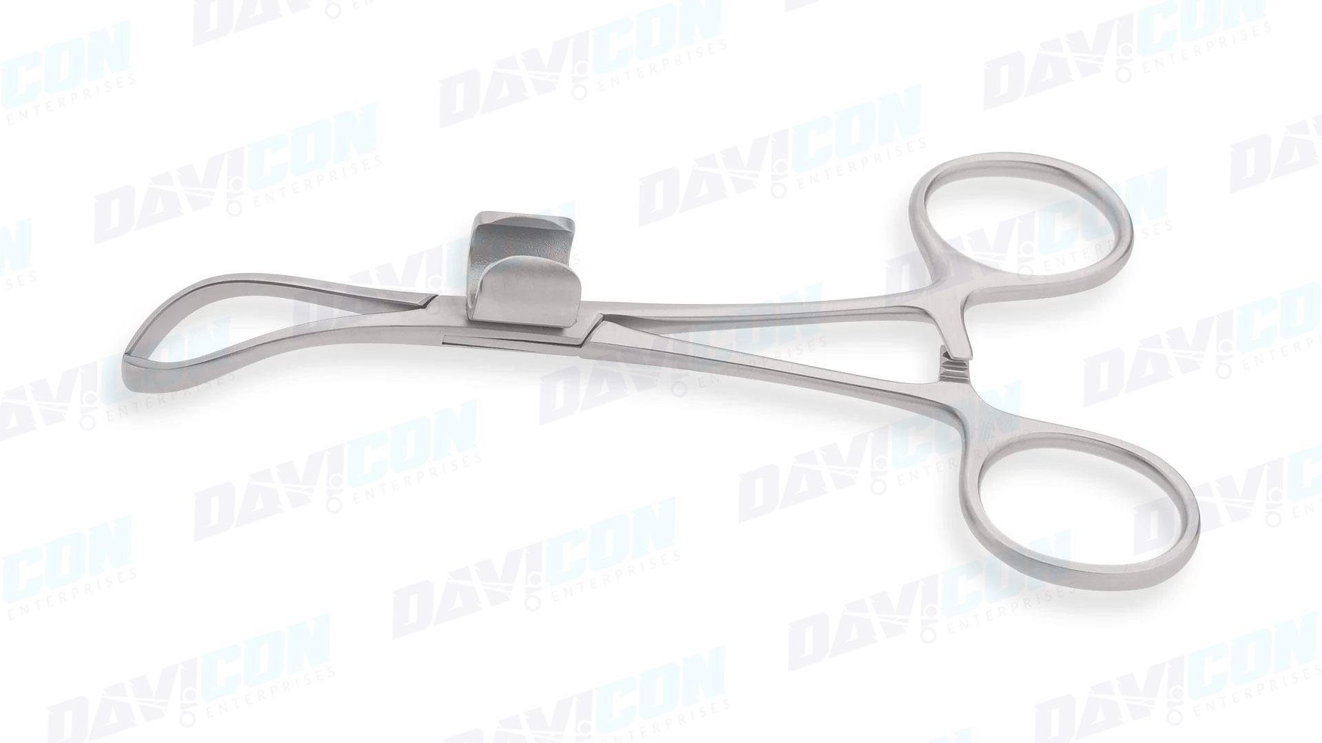 Towel Clamp wBracket for Tubing – 10x11 Teeth Grasping Jaw, 10mm Diameter Bracket wOpen Top to Hold 14'' Tubing, Stainless Steel, 5'' (13cm)