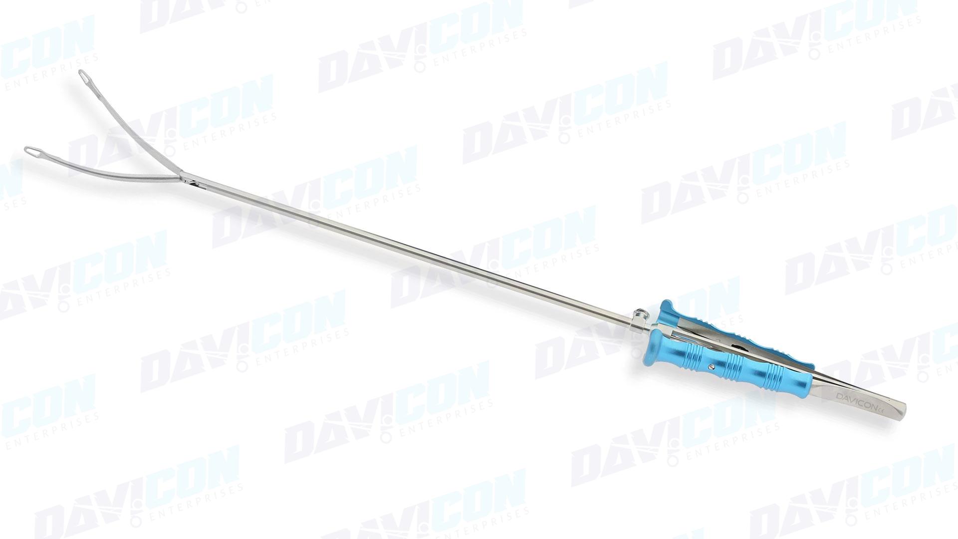 MIS Viper Forceps - Curved Left Tapered 5mm to 3mm Viper-head Shaped Atraumatic Serrated Jaws, 5mm Shaft, wLock, 11.5'' (29.5cm) Working Length, Stainless Steel, 16.75'' (42.5cm)