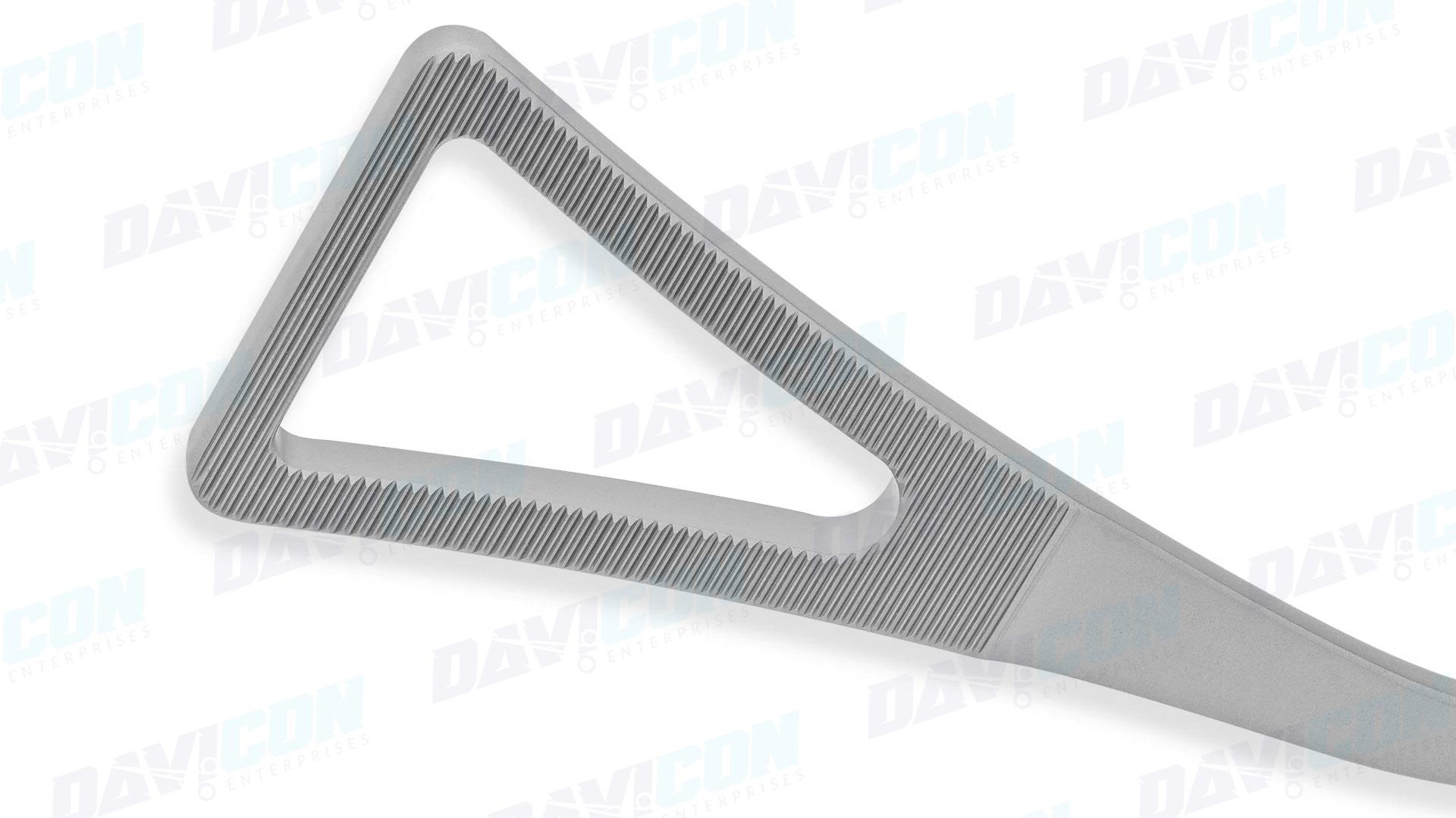 VATS Duval Clamp – Curved Left 15mm Triangular Serrated ring jaws, 10mm shaft, 9.25'' (23.5cm) Working Length, 13.5'' (34cm)