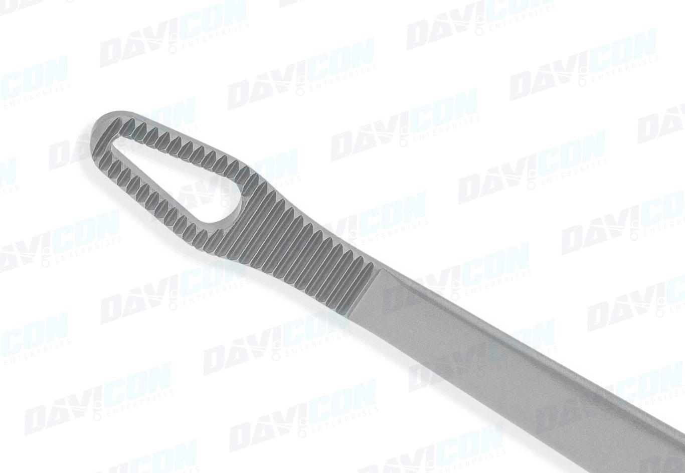 VATS Viper Forceps - Curved Left Tapered 5mm to 3mm Viper-head Shaped Atraumatic Serrated Jaws, 5mm Shaft, wRatchet, 9.5'' (24cm) Working Length, Stainless Steel, 14'' (36cm)