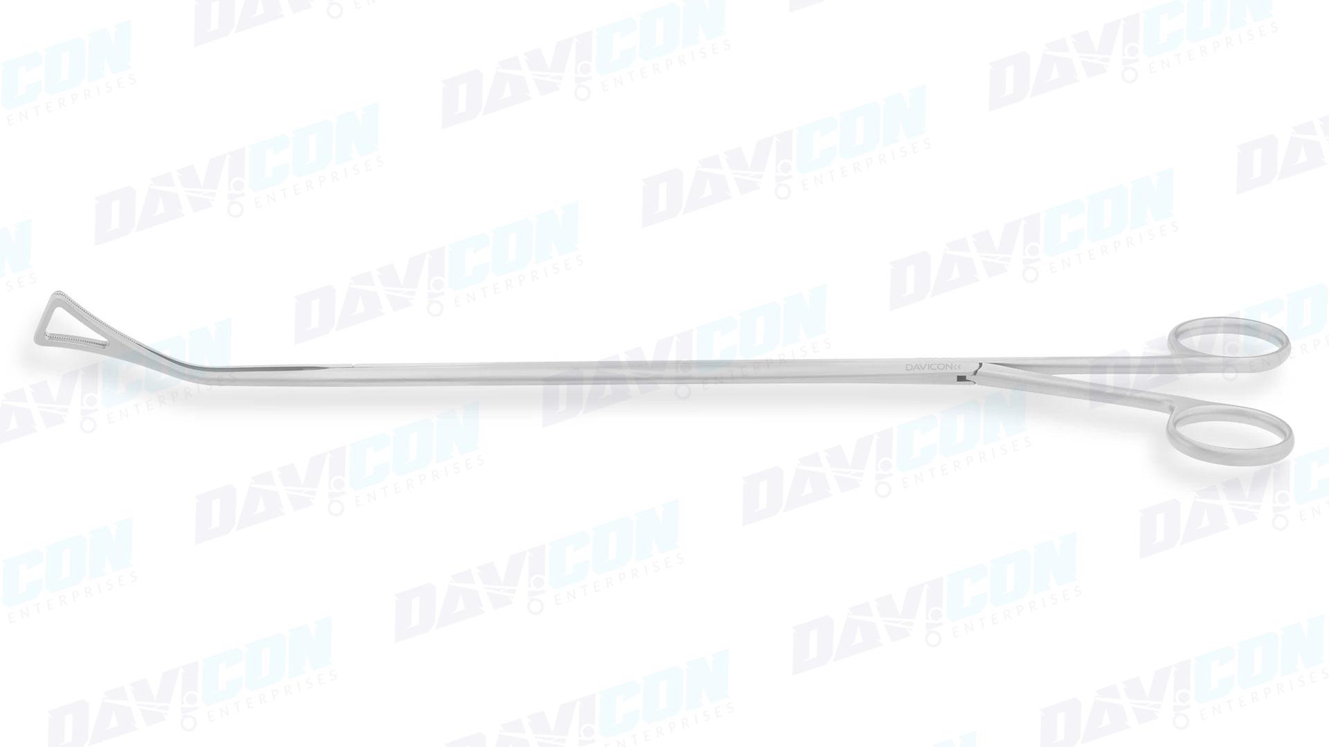 VATS Duval Clamp – Curved Left 15mm Triangular Serrated ring jaws, 10mm shaft, 9.25'' (23.5cm) Working Length, 13.5'' (34cm)