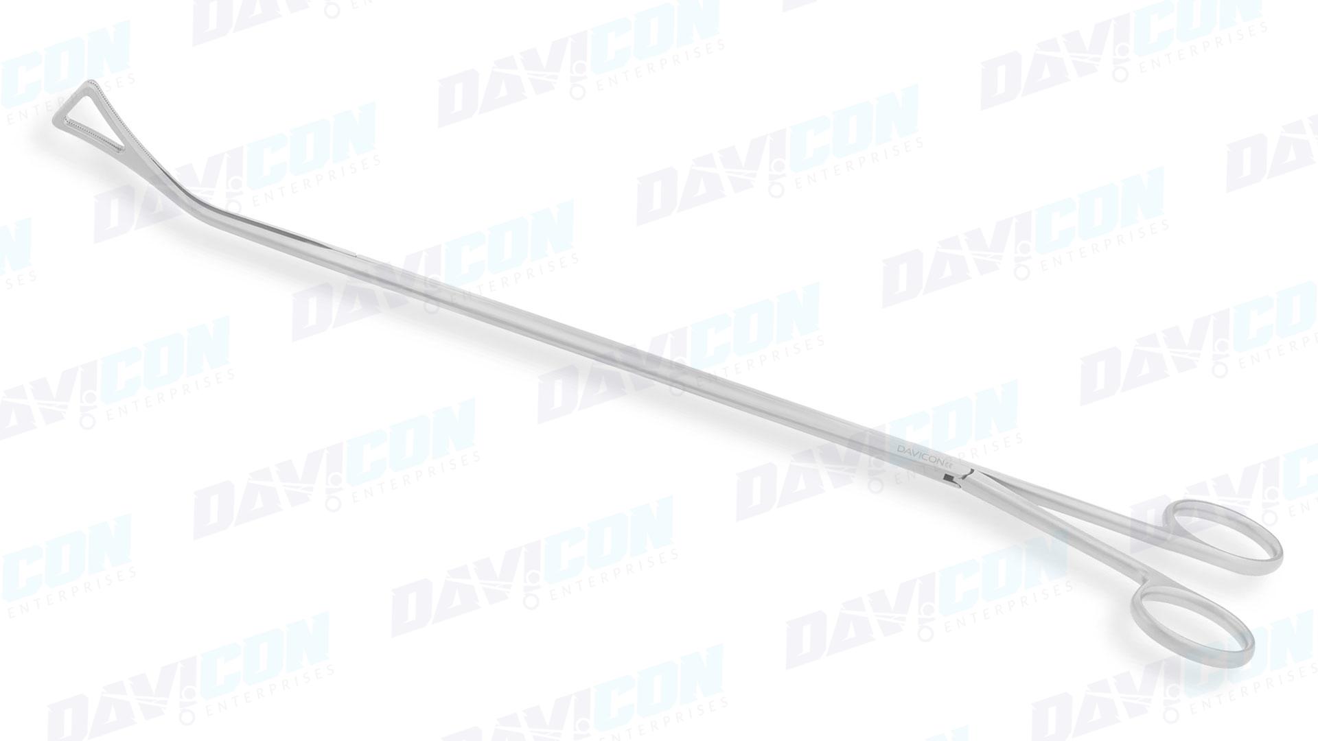VATS Duval Clamp – Curved Left 15mm Triangular Serrated ring jaws, 10mm shaft, 9.25'' (23.5cm) Working Length, 13.5'' (34cm)