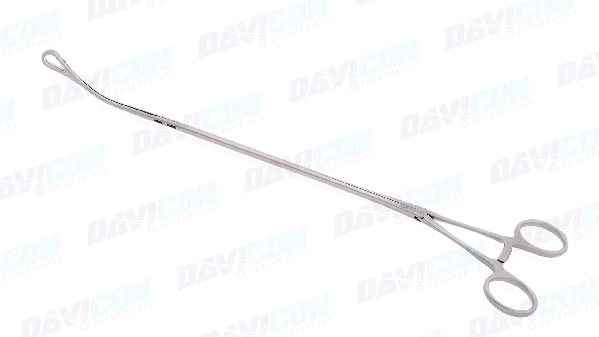 VATS Foerster Forceps - Curved Left 12.5mm Oval Serrated jaws, 5mm Shaft, wRatchet, 9.5'' (24cm) Working Length, Stainless Steel, 13.5'' (34cm)