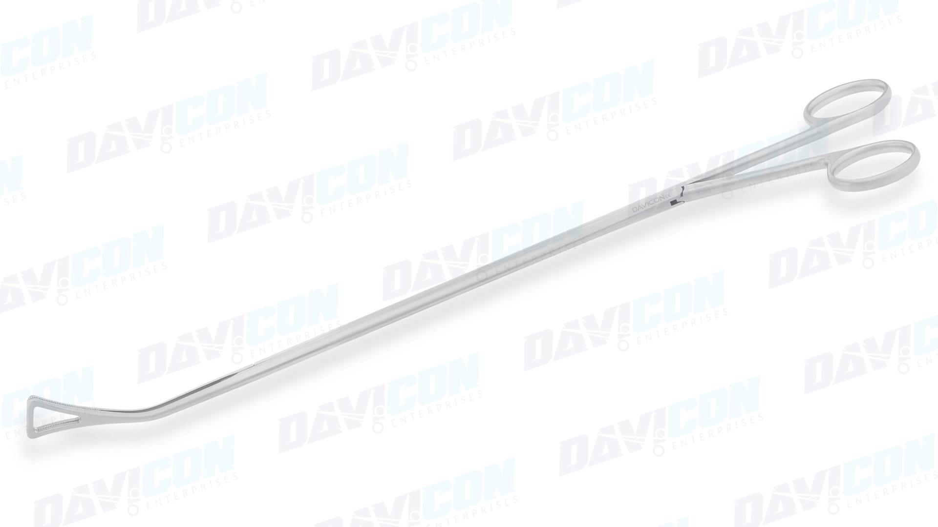 VATS Duval Clamp – Curved Left 15mm Triangular Serrated ring jaws, 10mm shaft, 9.25'' (23.5cm) Working Length, 13.5'' (34cm)