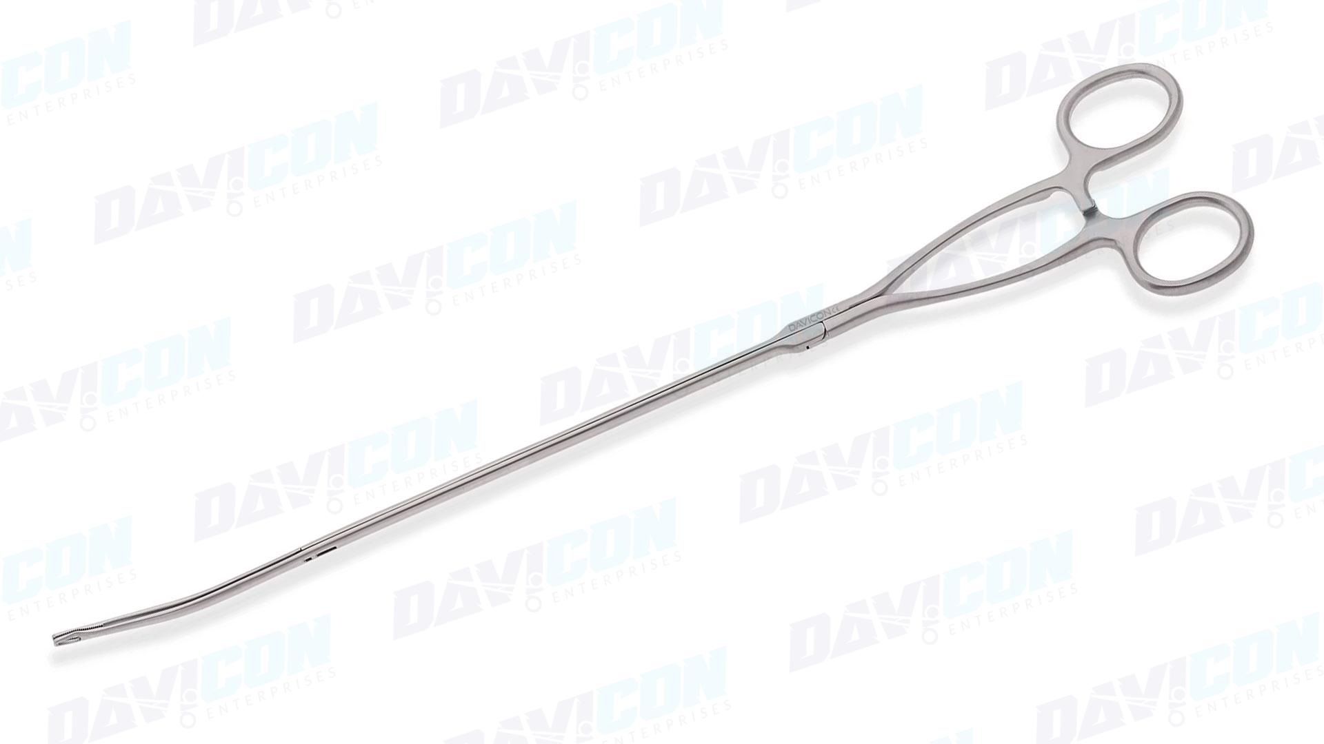 VATS Viper Forceps - Curved Left Tapered 5mm to 3mm Viper-head Shaped Atraumatic Serrated Jaws, 5mm Shaft, wRatchet, 9.5'' (24cm) Working Length, Stainless Steel, 14'' (36cm)