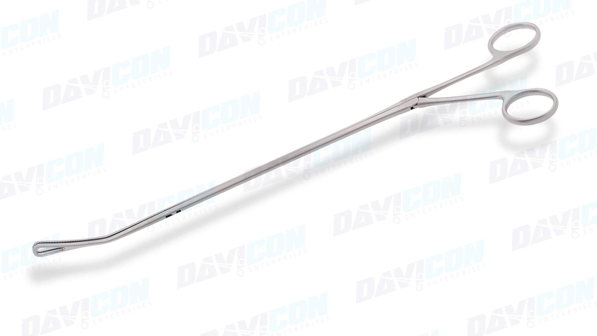 VATS Foerster Forceps - Curved Left 10mm Oval Serrated jaws, 7mm Shaft, 9.5'' (24cm) Working Length, Stainless Steel, 13.5'' (34cm)