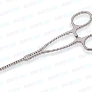 VATS Viper Forceps - Curved Left Tapered 5mm to 3mm Viper-head Shaped Atraumatic Serrated Jaws, 5mm Shaft, wRatchet, 9.5'' (24cm) Working Length, Stainless Steel, 14'' (36cm)