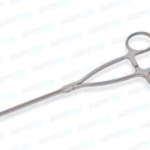 VATS Viper Forceps - Curved Left Tapered 5mm to 3mm Viper-head Shaped Atraumatic Serrated Jaws, 5mm Shaft, wRatchet, Stainless Steel, 16.75'' (42.5cm)