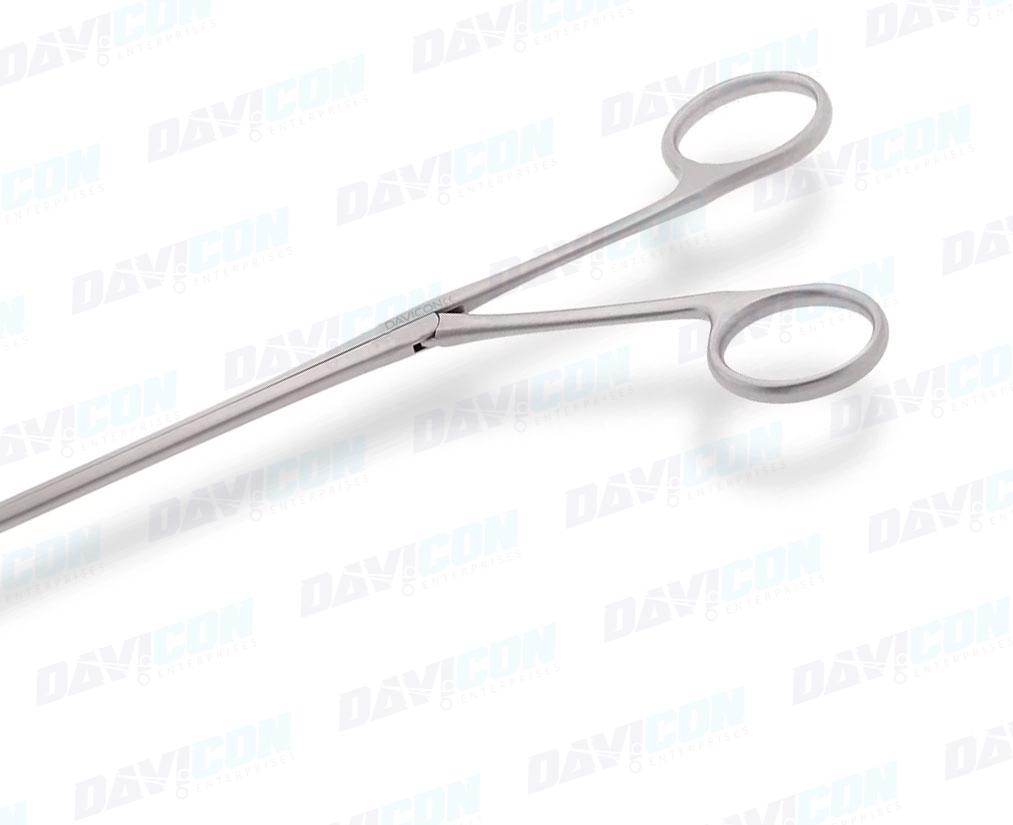 VATS Foerster Forceps - Curved Left 10mm Oval Serrated jaws, 7mm Shaft, 9.5'' (24cm) Working Length, Stainless Steel, 13.5'' (34cm)